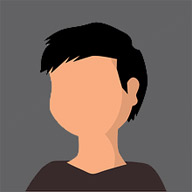 An avatar for person with short black hair and dark shirt